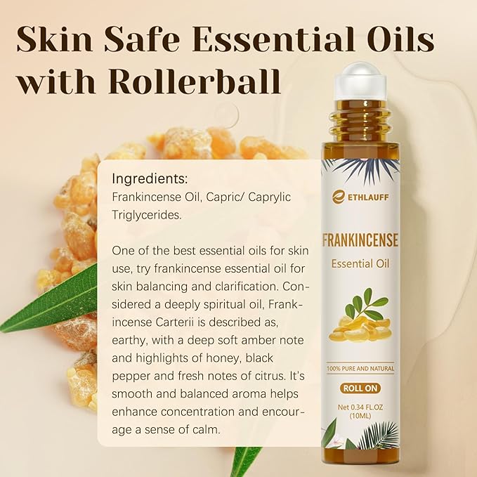 Frankincense Essential Oil Roll On, Frankincense Oil for Face & Skin Care,10ml Perfume Roll-on Oil, Natural Calm, Stress Relief