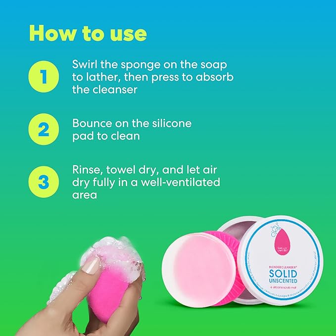 beautyblender Blendercleanser Tool Scrub Solid Cleanser – Lavender Scented Makeup Sponge & Brush Cleansing Bar – Hand, Sponge, and Brush Cleanser, Removes Makeup & Buildup, Travel-Friendly, 1 oz
