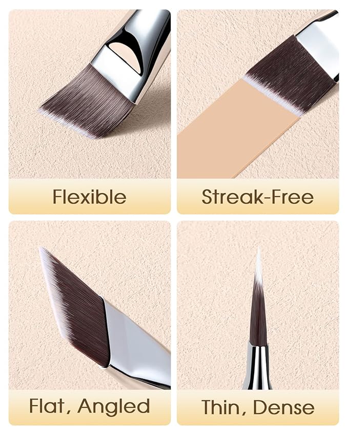 EIGSHOW Angled Flat Foundation Brush, Vegan Synthetic Bristles, Streak Free Application, Face Makeup Brush For Blending Liquid, Cream, Face Mask (E870)