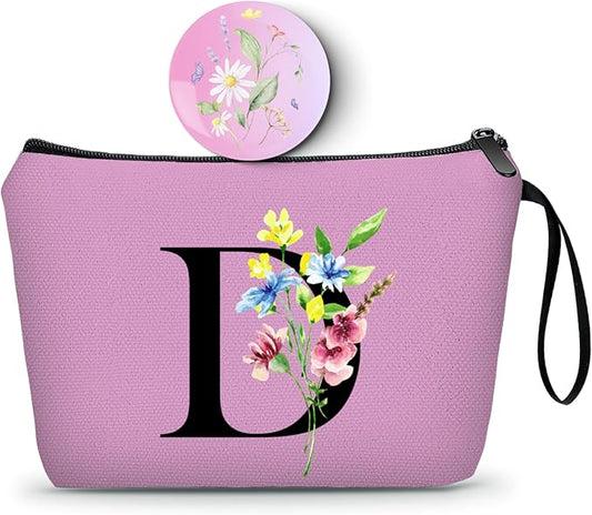 Women Birthday Maid of Honor Monogrammed Gifts for Bride Bridesmaid Sister Friend Her Teacher Makeup Cosmetic Bag with Mirror Mothers Day Christmas Graduation D