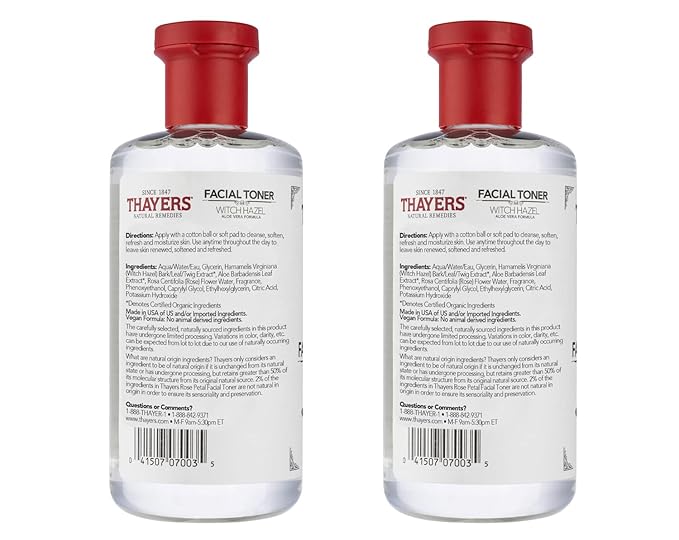 THAYERS Alcohol-Free, Hydrating Rose Petal Witch Hazel Facial Toner with Aloe Vera Formula, Vegan, Dermatologist Tested and Recommended, 12 Oz (Pack of 2)