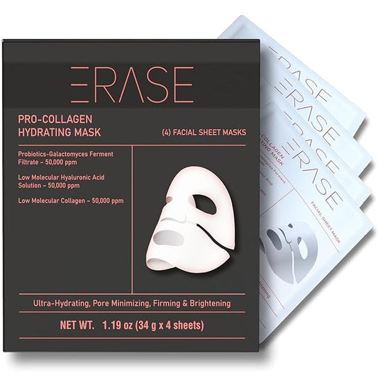 ERASE Pro-Collagen Hydrating Collagen Face Mask for Women & Men | Face Masks Skincare | Mascarillas Faciales de Colageno |Collagen Mask Overnight | Biocollagen Face Mask | Korean Skin Care