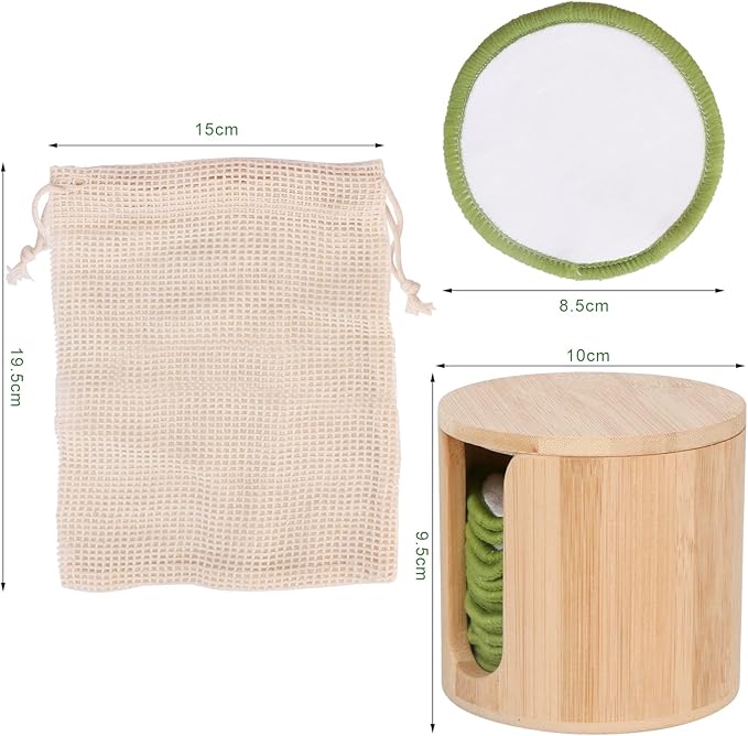 UNIMEIX 16 Pack Reusable Makeup Remover Pads Bamboo Reusable Cotton Rounds Organic Cotton Pads for Face Facial Cleansing Wipes with Washable Laundry Bag and Bamboo Holder