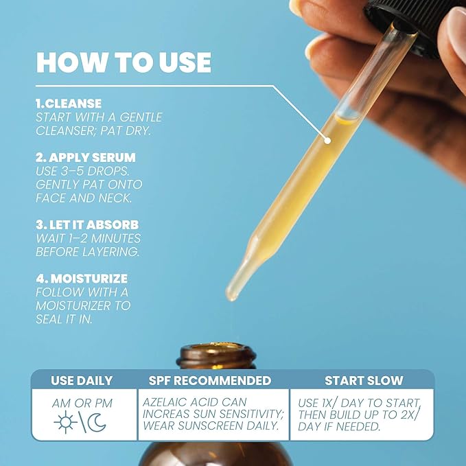 Eva Naturals Azelaic Acid Serum for Face – Niacinamide, Hyaluronic Acid, Vitamins A+C+E – Redness Relief, Dark Spots, Uneven Skin Tone, Texture, Pores, Topical Booster for Clearer, Smoother Skin, 2oz