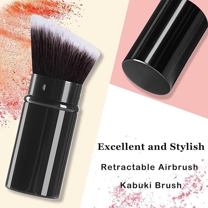 Kabuki Makeup Brush, Retractable Angle Travel Powder Foundation Makeup Brush Face Blush Brushes for Blending Liquid, Bronzer, Buffing, Sunscreen,Flawless Cosmetics
