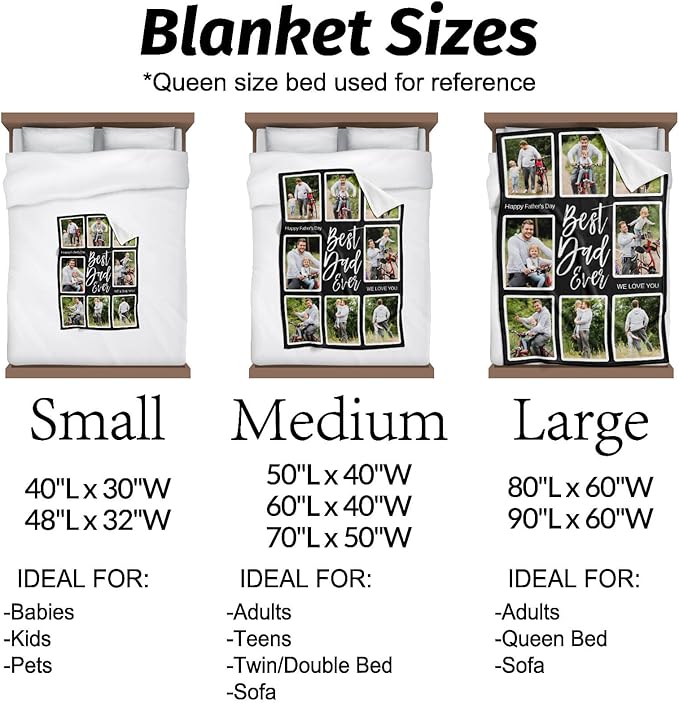 Gifts for Dad Custom Blankets with Photo, Personalized Photo Blankets Fathers Day Personalized Gifts for Dad from Daughter Son Customized Blanket with Picture