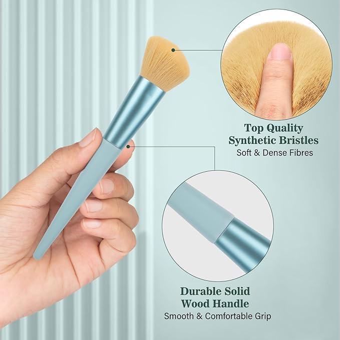 Makeup Brushes 20PCs Makeup Brush Set with Foundation Eyebrow Blending Concealer Blush Eyeshadow Contour Lash Powder Brush, Travel Make Up Brush Kit with Case & 2 Powder Puff - Baby Blue