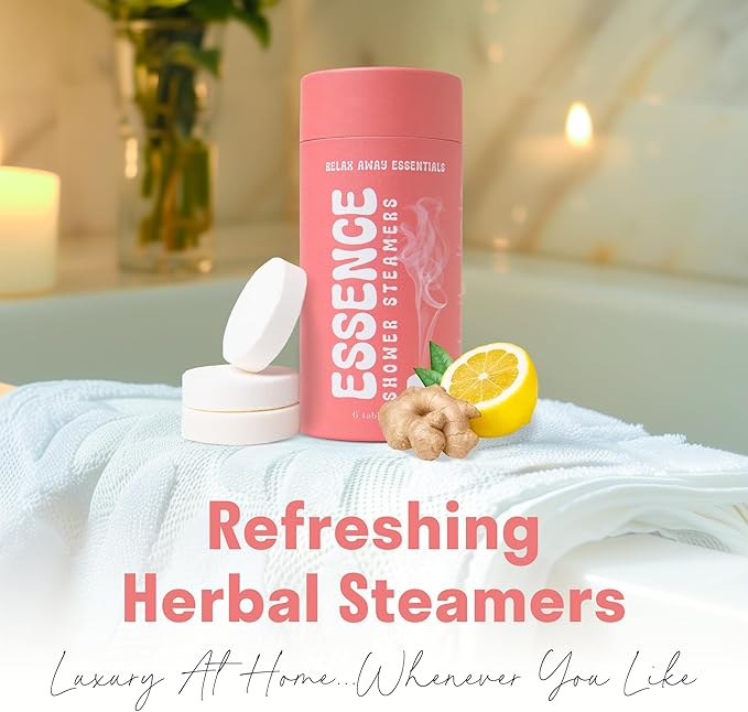 Relax Away Essence Shower Steamers 6 Pack - Essential Oil Aromatherapy - Tranquil, Citrus Mist, Breathe Ease, Teak Grove, Soft Slumber, Zest - Rejuvenate & Relax - Earth-Friendly Packaging