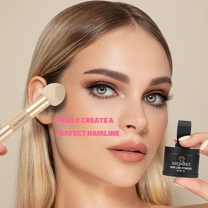 Root Touch Up Sets,Hairline Powder for Women Cover Up- Hairline Concealer for Thin and Thinning Hair, Water & Sweat Resistant,Contain Azonbey Makeup Brush (Gray, Med-Makeup Brush)