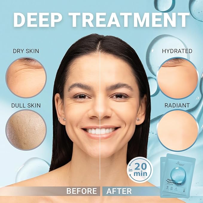 12 Pack of Hyaluronic Acid Face Mask with Peptides Complex - Deep Hydrating & Brightening Facial Sheet Mask - Moisturizing Face Masks Skincare Facial Sheets for All Skin Types