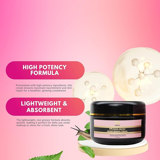 Snail Mucin 97% Daily Face Moisturizer Cream 100ML, Hydrate, Repair & Glow, Korean Moisturizer for Smooth, Healthy Skin