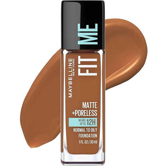Maybelline Fit Me Matte + Poreless Liquid Oil-Free Foundation Makeup, Mocha, 1 Count (Packaging May Vary)