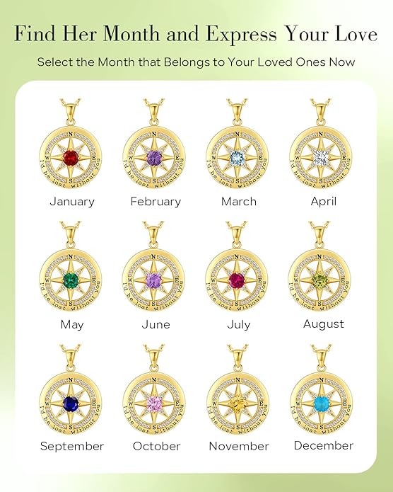 S925 Necklace Gift for Wife |Compass Jewelry |Women Anniversary |Sterling Silver |Girlfriend Birthday Gifts for Her Valentines |I'd be Lost without You |Jewel 18K Gold