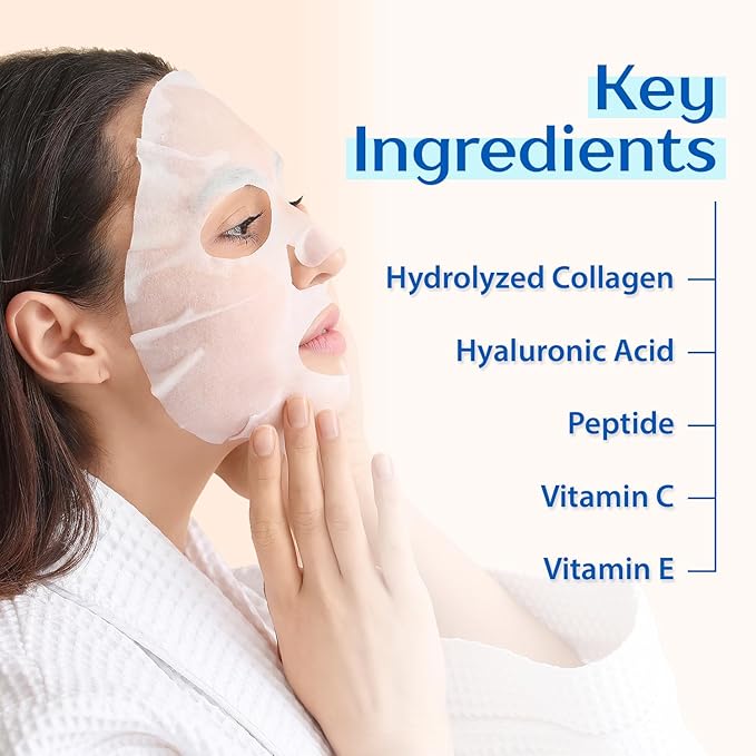 Ebanel 20 Pack Collagen Face Mask with Hyaluronic Acid, Vitamin C, Peptide, Aloe, Instant Brightening Hydrating Face Masks Skincare Korean Sheet Mask, Skin Firming, Lifting Anti Aging Facial Masks