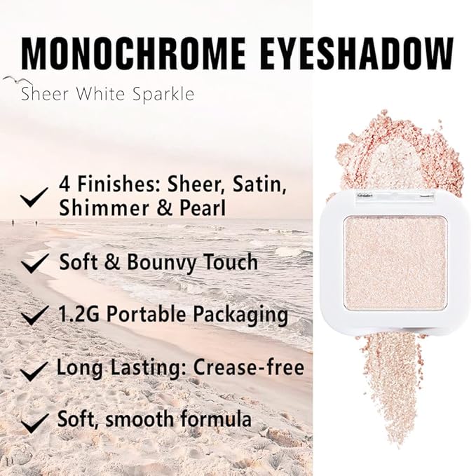 Sheer White Nude Glitter Eyeshadow – Champagne Shimmer Eye Shadow, Daily Waterproof Long-Lasting Eyeshadow Powder Palette for Women Neutral Eye Makeup sombras para ojos (02)