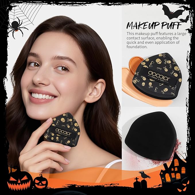 docolor Makeup Brush Set,5PCS Halloween Goth Makeup Brushes Powder Contour Eyeliner Brow Eyeshadow Brush Set with 9 Colors Halloween Eyeshadow Palette,1PC Makeup Sponge Puff&3PCS Halloween Scar Tattoo