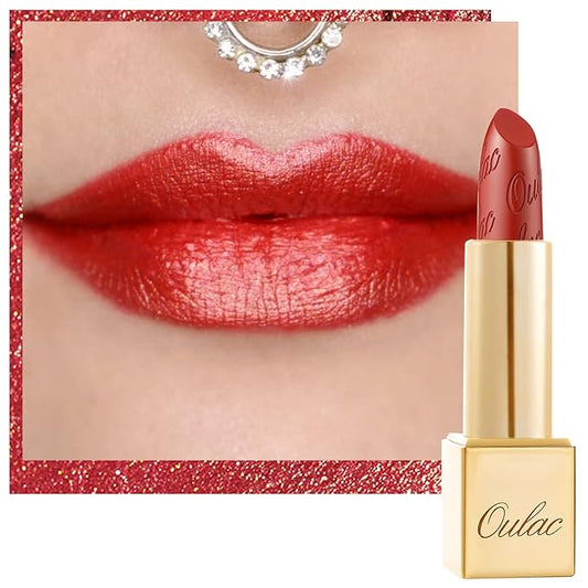 Oulac Orange Red Lipstick for Women with Metallic 3D Shine Lightweight Hydrating Formula, High Impact Lip Color, Vegan Beauty, Full Coverage Lip Makeup, Christmas Gifts for Women, Dangerous(02)