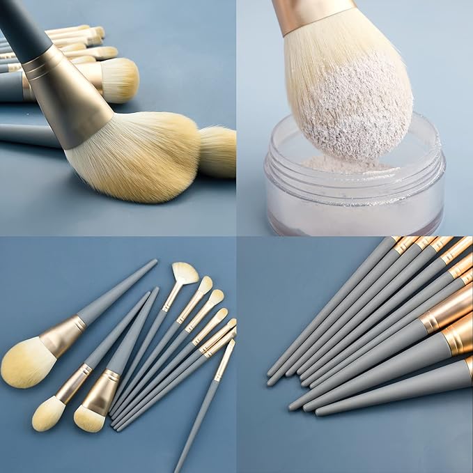 Makeup Brushes With Bag 10PCs Professional Makeup Brush Set，Premium Synthetic Foundation Concealer Powder Blush Eyeshadow Eyebrow Blending Travel Make Up Brushes (Blue)
