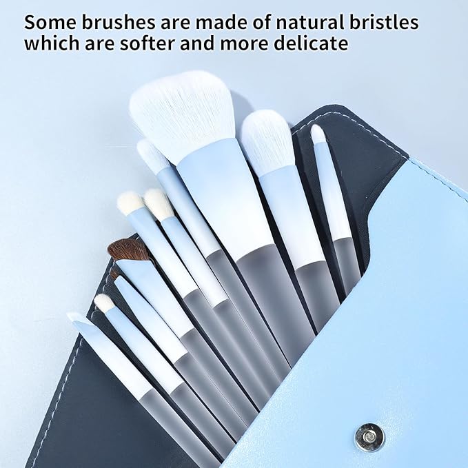 MSQ Make Up Brushes 10Pcs Powder Brushes Contour Brush Synthetic Natural Hair Makeup Brush Set with Bag for Blending Highlighting Eyeshadow Eyeliner