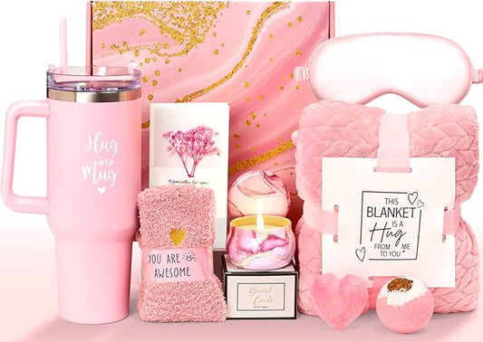 Gift Basket for Women, Best Birthday Gifts Set, Self Care Gift, Care Package, Get Well Soon Gift Box, Unique Ideas Spa Present Kit for Mom Girlfriend Her Sister Wife Friends Woman (Rose)