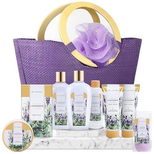 Spa Luxetique Gift Baskets for Women, Spa Gifts for Women - 10pcs Lavender Gift Sets with Body Lotion, Bubble Bath, Relaxing Bath Sets, Mothers Day Gifts for Mom