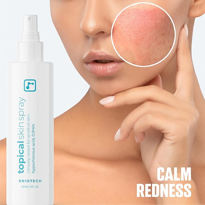 BRIOTECH Topical Skin Spray, Hypochlorous Acid Spray for Sensitive Skin, HOCl Facial Mist, Full Body Support Against Irritation, Calm Redness, Soothe Foot & Scalp, 2 oz Travel Size
