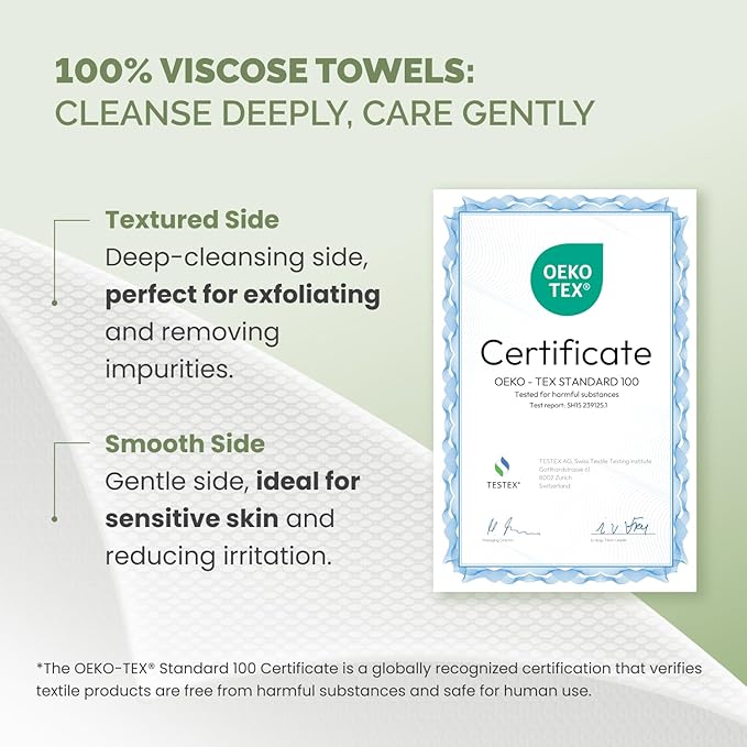 PLANTIFIQUE Disposable Face Towels XL 10"x12" - 100% Biodegradable Viscose Facial Towelettes for Women Skin Care - Face Cleaning Towel 15 Count