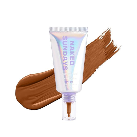 Naked Sundays BeautyScreen™ SPF 50 Mineral Peptide Foundation Tint – 2-in-1 Skin Tint & Mineral Sunscreen | Radiant, Buildable Coverage, Acne-Safe, Infused with Peptides (8 Golden Mahogany, 1.01 oz)