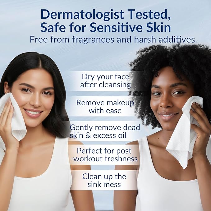 XL Disposable Face Towels, 100% Biodegradable, Non-Toxic, Unscented Thick Face Towelettes for Sensitive Skin Face Washing, Ultra Soft Makeup Remover Dry Wipes, 180 Count (3 Pack)