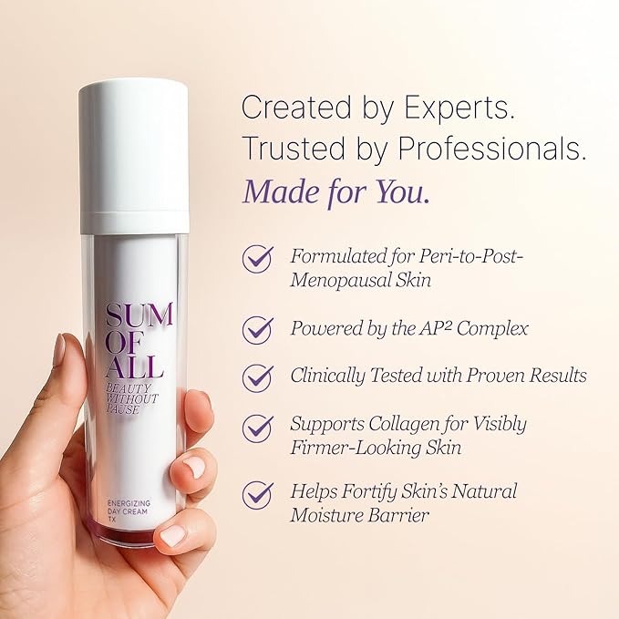 Sum Of All Energizing Day Cream Tx for Face with Vitamin C and E, Pea Complex, Hydrating, Lightweight, Daily Facial Moisturizer, Fragrance-Free, Menopause Skincare for Women, 1.7 fl oz