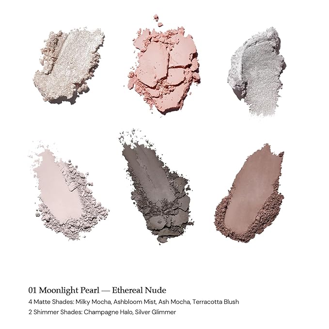 Flower Knows Shell's Jewel 6-Color Makeup Palette,Eyeshadow,Blush,Highlighting & Contour All-in-One Face Makeup Palette with 4 Matte+2 Shimmer Neutral Shades(01 Moonlight Pearl,0.23 Oz)