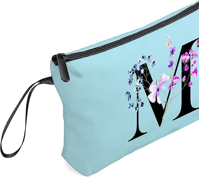 Women Birthday Maid of Honor Monogrammed Gifts for Bride Bridesmaid Sister Friend Her Teacher Makeup Cosmetic Bag with Mirror Mothers Day Christmas Graduation M