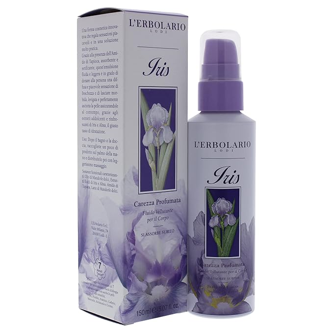L'Erbolario Iris Perfumed Caress Smoothing Body Fluid - Body Moisturizer to Hydrate, Protect - Liquid Body Lotion for Women - All Skin Types - 5.1 oz
