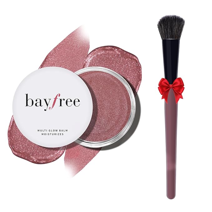 bayfree Multi Cream Blush & Blush Brush Set, Korean Makeup Blush for Cheeks, Multi-Use Face Balm, Lightweight & Hydrating, Blendable Color, Non-Greasy, Soft Bristles for Radiant Finish (Pink Camellia)