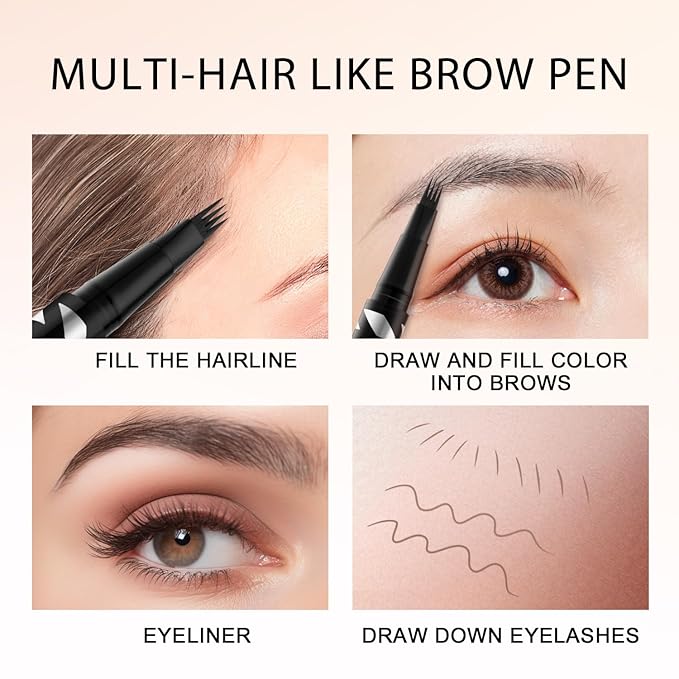 LAVONE Eyebrow Pen,2-IN-1 Dual-ended Waterproof Eyebrow Pencil,with 4 Tip Microblading Eyebrow Pen and Ultra-Precise Brow Pencil,Dual-ended Eyebrow Brush,Eyebrows Makeup for Natural Looking-Black
