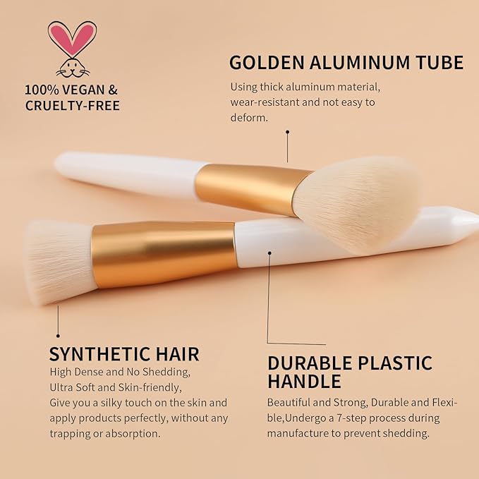 Ducare Foundation Brush and Angled Blush Brush 2Pcs Makeup Brushes Set, Premium Flat Top Kabuki Brush Fluffy Blush Brush for Cheek for Quick Blending Makeup Setting