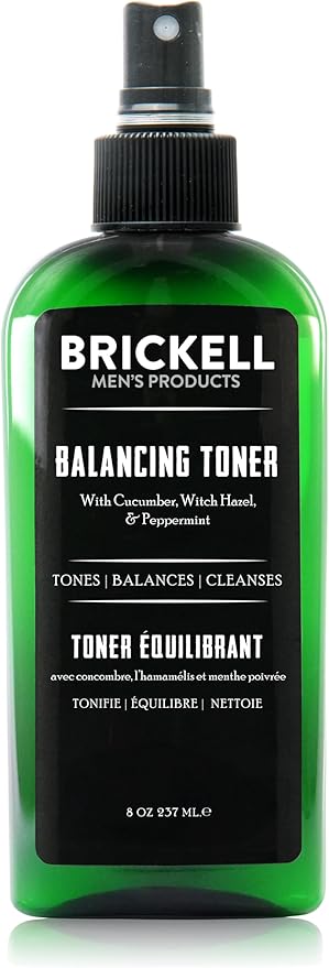 Brickell Men's Balancing Face Toner for Men, Natural and Organic Alcohol-Free Facial Toner with Witch Hazel, 8 Ounce, Scented