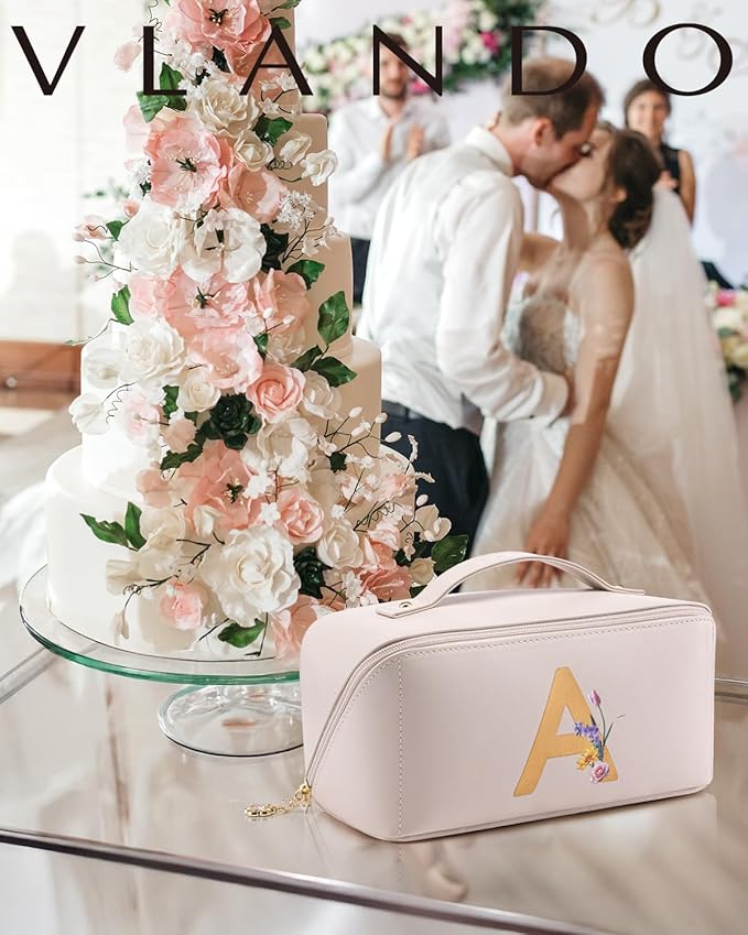 Vlando Mothers Day Mom Gifts,Graduation Gifts for Girls,Personalized Makeup Bag,Makeup Organizer Bag,Preppy Stuff Gifts for Teen Girls Birthday Gift for Women Friends Sister(Letter A)