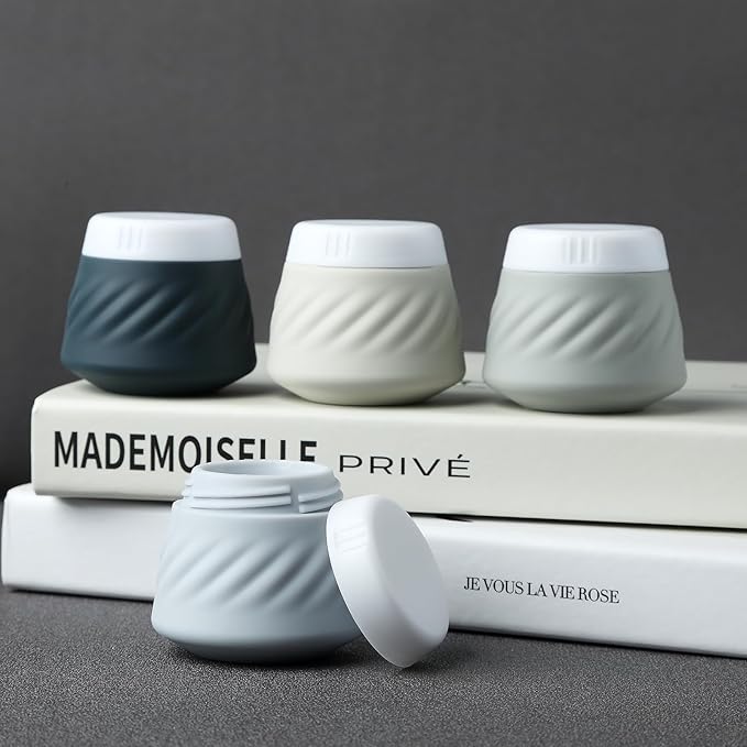 Gemice TSA Approved Travel Containers for Toiletries, 4 Pack Silicone Cream Jars with Convenient Toiletry Bag, Leak-proof Wide Mouth Travel-Size Toiletries Containers with Lid for Cosmetic Cream