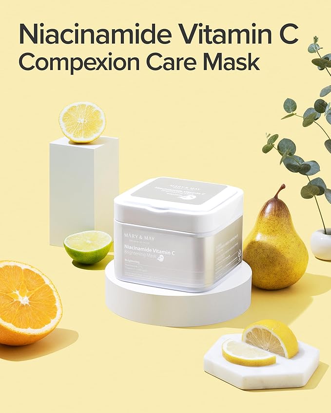Mary&May Niacinamide Vitamin C Mask | 30 Sheets | Daily Korean Face Mask | Hydrates, Boosts Elasticity, Strengthens Skin Barrier & Reduces Dark Spots | Moisturizing & Firming Sheet Mask