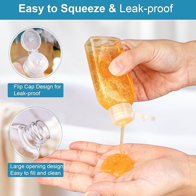 Cosywell Travel Bottles for Toiletries Plastic Squeeze Bottles 5pcs 2 oz TSA Approved Travel Size Containers Refillable Cosmetic Containers Kit Leak proof Shampoo Conditioner Travel Essentials