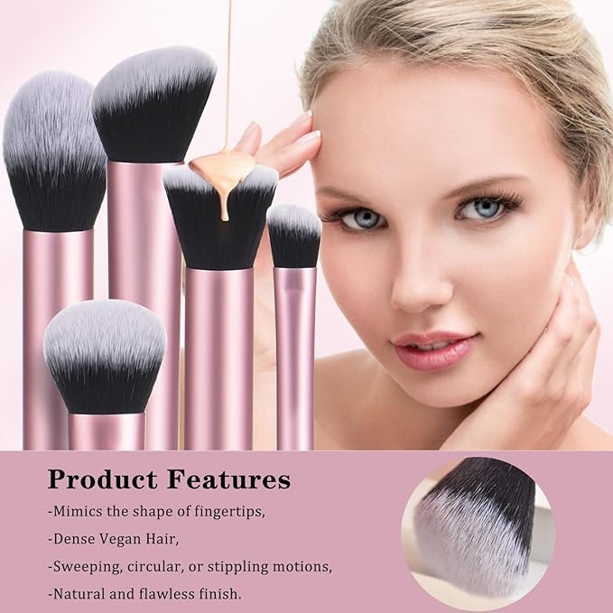 111 Makeup Brushes Set 22 Pcs Makeup Kit With Case Premium Soft Synthetic Hair Foundation Brush Concealer Brush Eyeshadow Brush Transparent Make up Brushes Set With Beauty puff (Pink+Black, 22pcs)