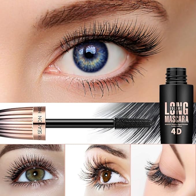 4D Silk Fiber Lash Mascara, Long Lasting Waterproof Black Volume and Length Plump and Enlarge Eyelashes Mascara, Lengthening Thickening Softer Fuller Lashes, Easy to Apply & All Day Full (Black, 2PC)