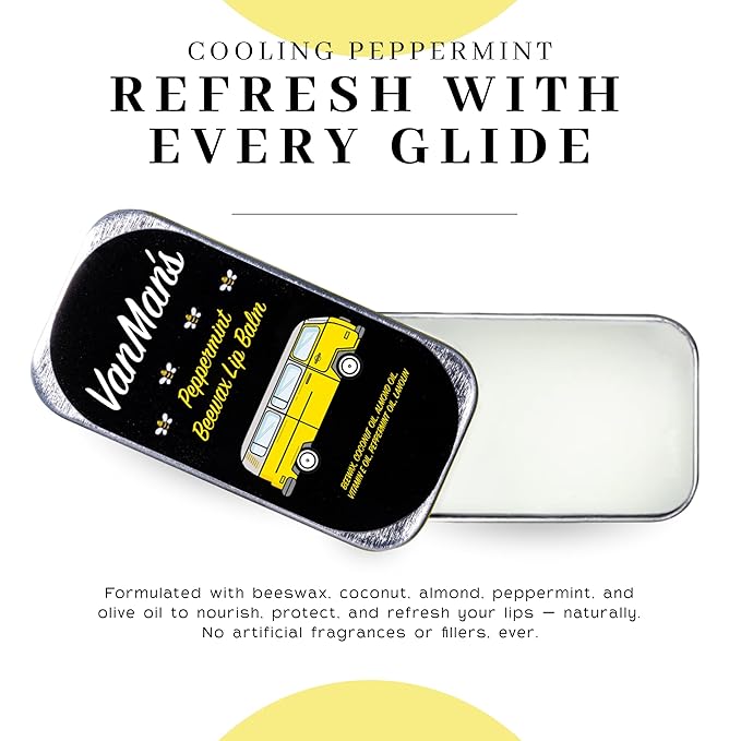 Vanman’s - Handmade Peppermint Beeswax Lip Balm (6 Pack) - Peppermints Lip Balm with Rosemary, Almond and Coconut Oil - Bee Balm with Vitamin E - Peppermint Balm Ideal for Dry Lips - 2 oz
