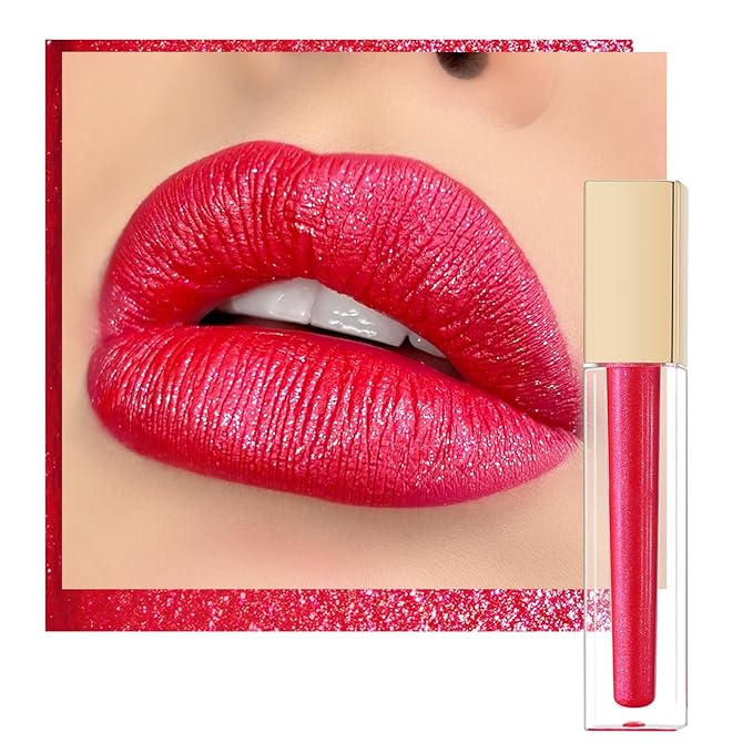 Oulac Red Lipsticks for Women Metallic Lipstick, Long Lasting Lip Gloss Waterproof, Glitter Lipstick Lip & Eye 2 IN 1, High Impact Lip Color, No Transfer, Vegan MD07