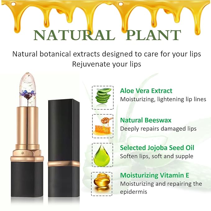 2PCS Color Changing Lipstick,Magic Lipstick Jelly Lip Balm,Long Lasting Waterproof Temperature Color Change Lip Gloss (B)