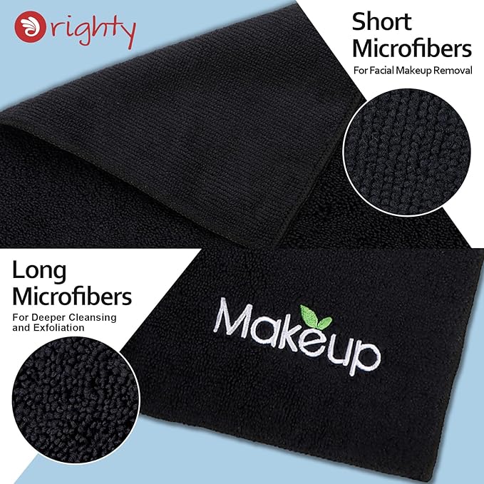 Orighty Microfiber Makeup Remover Cloths - Super Soft, Quick Dry Face Towels for Cleansing, 13 x 13 Inch, 6 Count, Black