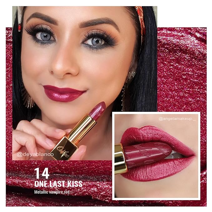 Oulac Wine Red Lipstick for Women with Metallic 3D Shine Lightweight Hydrating Formula, High Impact Lip Color, Vegan Beauty, Full Coverage Lip Makeup, Christmas Gifts for Women, One Last Kiss (14)