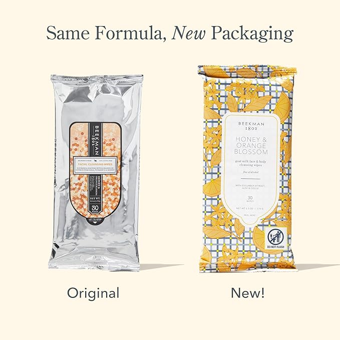 Beekman 1802 Face & Body Wipes, Honey & Orange Blossom - Scented - 30 Count - Cleanses - With Goat Milk, Aloe & Vitamin E - Alcohol Free, Biodegradable - Good for Sensitive Skin - Cruelty Free