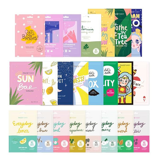 FACETORY K Beauty Face Mask Skin Care 23 COLLECTION Sheet Mask Set | Natural Premium Korean Face Mask For All Skin Types - No Sulfates No Parabens (23 pc)
